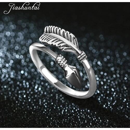JIASHUNTAI Trendy 100% 925 Sterling Silver Feathers Cupid Arrow Design Vintage Open Rings For Women Fine Jewelry Best Gift