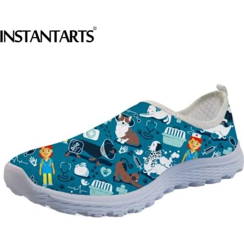 INSTANTARTS Cute Cartoon Veterinary Surgeon Nurse Flats Vet Print Women Walking Shoes Zapatos Mujer Mesh Shoes Female Loafers
