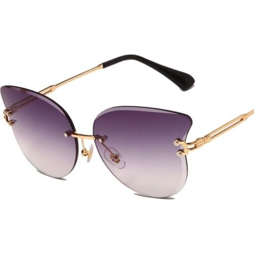 2021 New Rimless Cat Eye Sunglasses Women Vintage Gradient Tea Glasses Driving Vacation Goggle Oculos De Sol Mujer