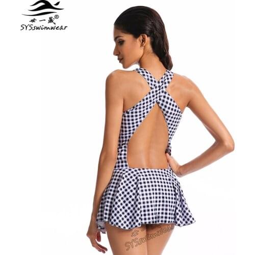 New Hot Sell Top Quality Retro Plaid Backless Sexy Swimwear Women One Pieces Bathing Suit Slender Lady Swimsuit Cross Wire Free