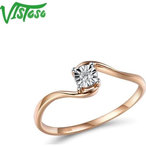 VISTOSO Pure 14K 585 Two-Tone Gold Sparkling Illusion-Set Miracle Plate Diamond Ring For Women Anniversary Trendy Fine Jewelry