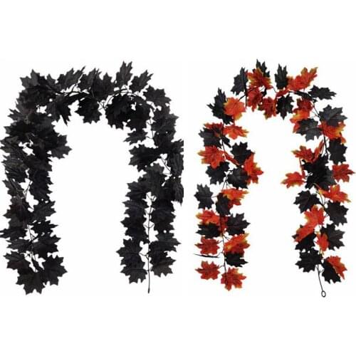 180CM Black Artificial Maple Leaf Vine Decoration Halloween Indoor Wall Hanging Maple Leaf Black Vines Room Decor