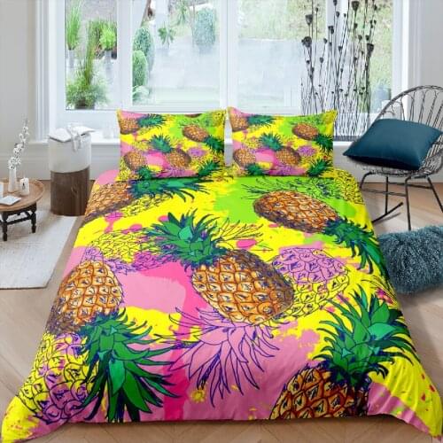 Luxury 3D Pineapple Print 2/3Pcs Kids Bedding Set Comfortable Duvet Cover Pillowcase Home Textile Queen and King EU/US/AU Size