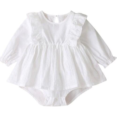 2021 Spring Baby Ins Baby Romper Sweet Girls White Round Neck Lace Triangle Butterfly Romper Dress White 86cm New