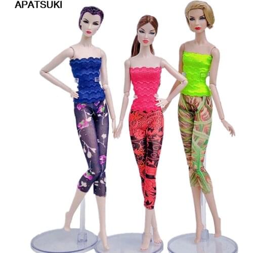 3sets/lot Colorful Fashion Doll Clothes For Barbie Doll Lace Top & Shorts Legging Outfits For Barbie Dolls 1/6 Doll Accessories