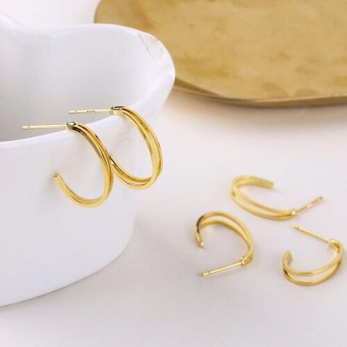 4pcs New design hot-sale Copper plated geometric C-shaped earrings needles DIY handmade basic all-match stud earring materials