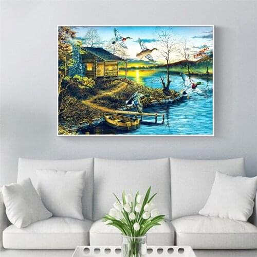 5D DIY Diamond Painting Landscape duck Full Square/Round Mosaic Rhinestones 3D Diamond Embroidery picture home decoration FG1675