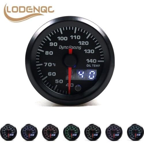 Lodenqc Car Meter Oil temp Gauge 52mm Dual Display 7 Colors Led 40-140 Celsius Oil Temp Meter With Stepper Motor