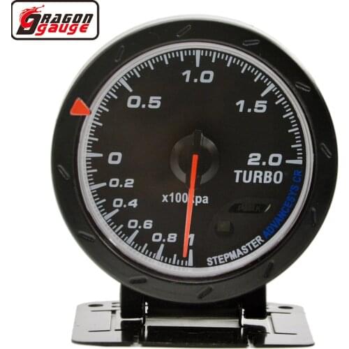 Dragon 60mm Auto Car Turbo Pressure Boost Gauge Stepper Motor Turbin Meter Colorful Luminous -1~200 Kpa Free Shipping