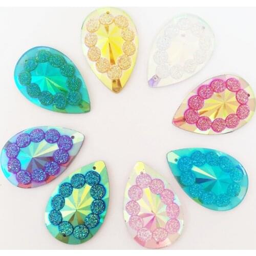 Shiny 30PCS AB Resin 20*30mm Circle Drop Gems Flatback Rhinestone Applique Scrapbook Wedding DIY 2 Hole Ornament Craft SK79