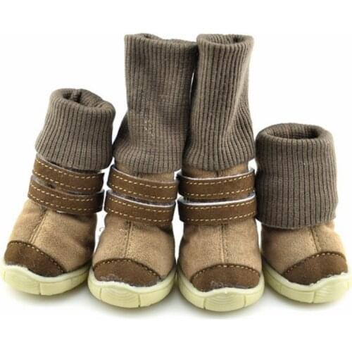 4pcs/Set Thick Fur Pet Dog Shoes Bottom Slip-resistant Waterproof Small Dogs Shoes Winter Warm Snow Boots For Puppy Cats Teddy