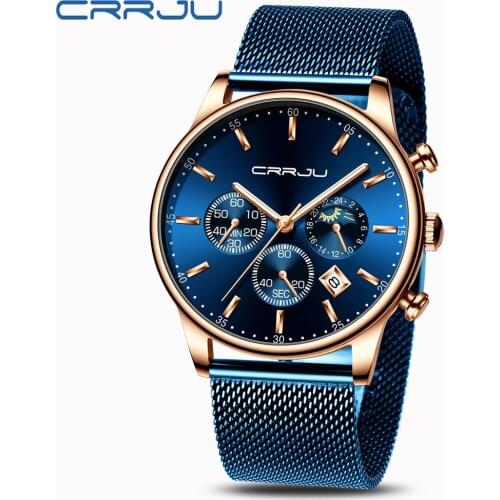 CRRJU Watch 2266 Men New Fashion Mens Watches Stainless Steel Top Brand Luxury Sports Chronograph Quartz Watch Relogio Masculino