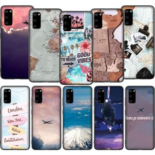 T185 Travel World Map Plane Plans Case for Samsung A01 A10 A11 A20 A20E A21 A30 A40 A41 A50 A51 A60 A70 A71 A81 A91 M10 M20 M30