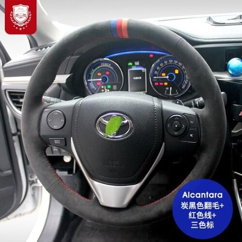 Black Steering wheel cover Real Alcantara for Toyota Reiz Levin Highlander Corolla Avalon Cortex hand-stitch cover accessories
