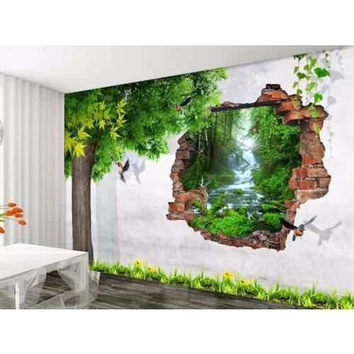 CJSIR Custom Wallpaper 3D Big Tree Birds Brick Wall TV Backdrop Home Decor Living Room Bedroom Background Mural 3d Wallpaper