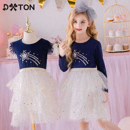 DXTON Kids Dresses For Girls Star Printed Long Sleeve Girls Dress Spring Autumn Children Costume Toddler Girls Tutu Party Dress