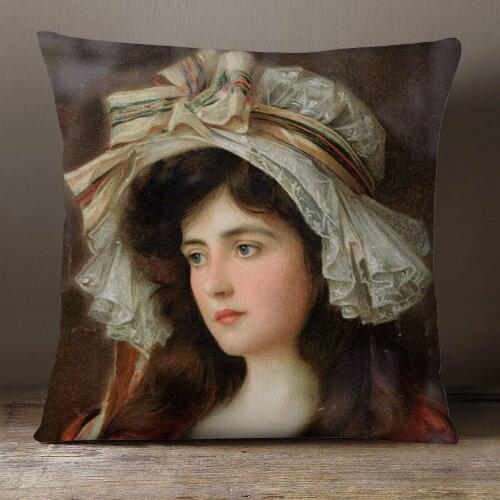 European Lady Portrait Cushion Cover Oil Painting 45X45cm Living Room Sofa Decoration Home Decor Pillow Case