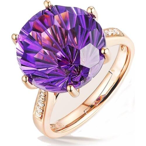 Ociki Rose Gold Color CZ Purple Crystal Wedding Rings Adjustable Size Party Finger Jewelry for Women Girls Gift Drop Shipping