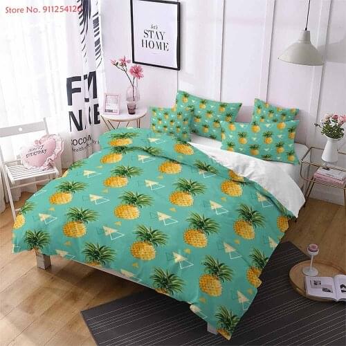 Pineapple Bedding Sets 2/3 Piece Fruit Quilt Cover Pillowcase 3D Print Bedspread Soft Bed Linen Sets Bedclothes for Bedroom