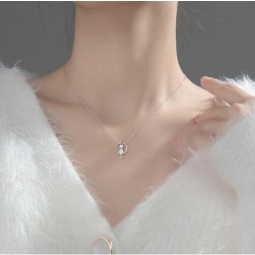 Cat Silver Pendants Necklaces 925 Sterling Silver Pendants Necklaces with Cubic Zirconia