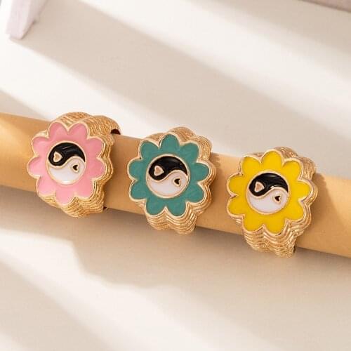 Trendy New Love Heart Yin Yang Rings For Women Gold Silver Color Enamel Flowers Smiley Face Rings Couple Jewelry Gift