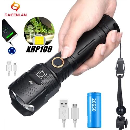 Powerful LED Flashlight With XHP100 XHP90.2 Lamp bead Zoomable LED Torch USB Rechargeable Portable Camping Cycling Lamp Torch