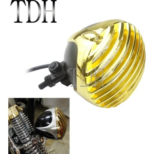 Motorcycle Brass Retro Round Headlight Sealed Beam Grille Old School Scalloped Headlamp Head light for Harley Bobber Chopper