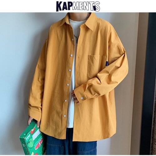 KAPMENTS Men Vintage Solid Harajuku Y2k Shirts 2021 Mens Long Sleeve Causal Streetwear Shirts Man Korean Fashion Japanese Shirts