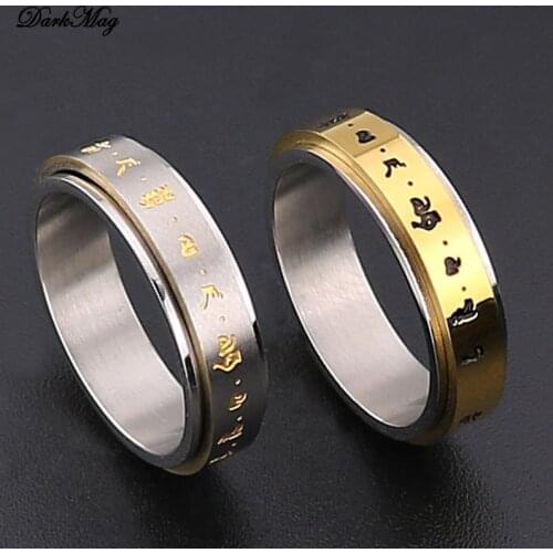 DarkMag Rotatable Swastika Rings Men Spinner Stainless Steel Rings for Women Male Band Religious Buddhism Lucky Jewelry