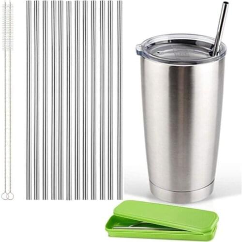 Set of 12, Stainless Steel Straws, Reusable Metal Drinking Straws, Straight Straws + 2 Cleaning Brushes