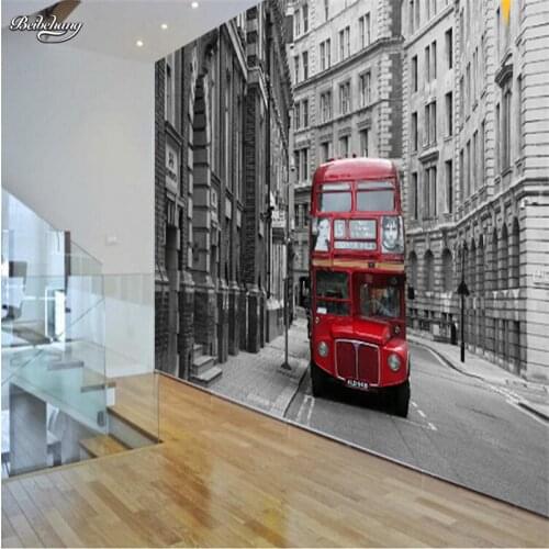 Beibehang wallpaper European classical art retro nostalgia red London bus hotel hall bedroom living room mural wall paper