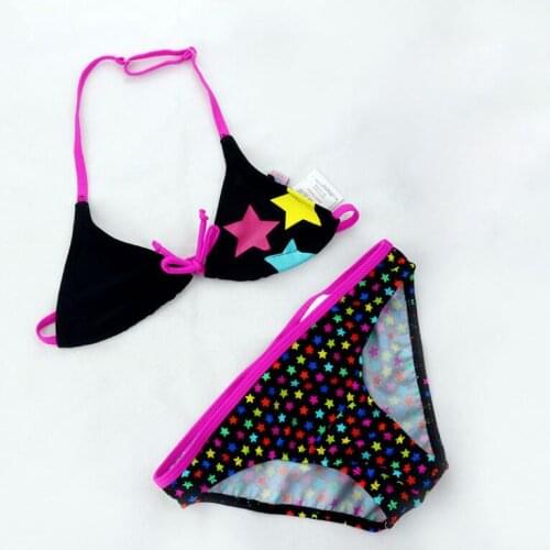 Girls Swimwear Kids 2 Pieces Bikini Set Black with Star Pattern Children Swimsuit 8-16Y Schoolgirl Swimpool Suit Teen Sandy Wear