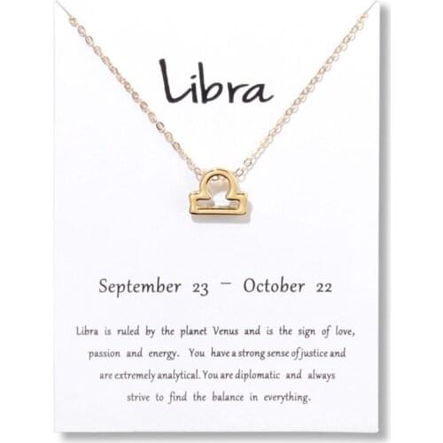Libra 12 Constellations Choker Necklace Pendant Leo Pisces Virgo Scorpio Capricorn Birthday Gift White Card Necklaces Jewelry