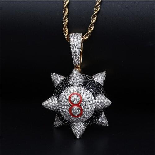 Rapper Iced out Trippieredd Inspired Spike 8-ball Billiard Pendant Necklace Hip hop Jewelry Mens Gift