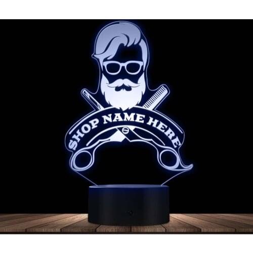 Barbershop Hair Hairdresser Haircut Business Beard Salon Man LED Night Lamp Custom Barber Shop Name Acrylic LED Edge Light Logo