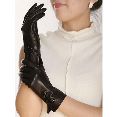 Genuine Leather Brand Gloves Fashion Women Sheepskin Gloves Thermal Winter Plus Velvet Elegant Lady Driving Glove L030NC-5