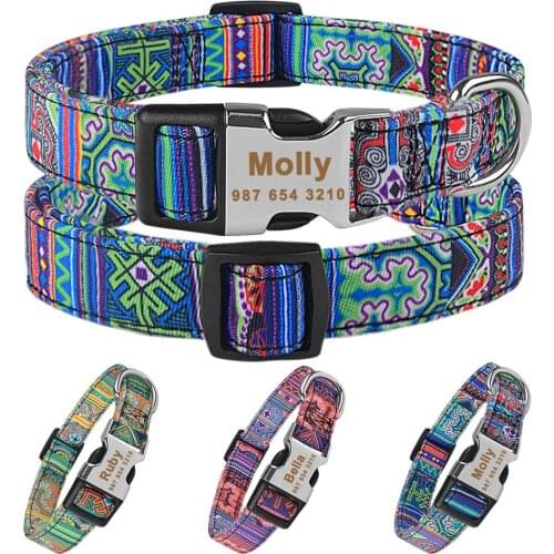 Personalized Dog Collar Custom Free Engraved Name Collar Nylon Plaid Boy Girl Unisex Dogs Collar Small Large Product Dog Collars