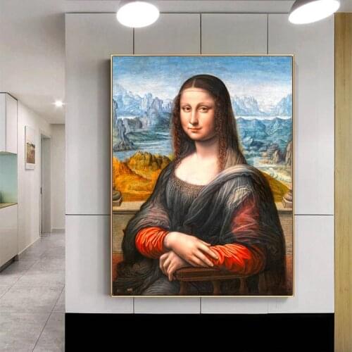 Smile of Mona Lisa Portrait Canvas Art Painting Reproductions Classical Da Vinci Famous Art Prints for Living Room Decoration