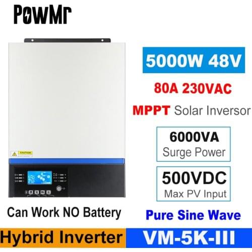PowMr USB Bluetooth 5000W MPPT Solar Charge Inverter 500Vdc PV Input 230VDC 48V System 80A Support Mobile Monitoring LCD Control