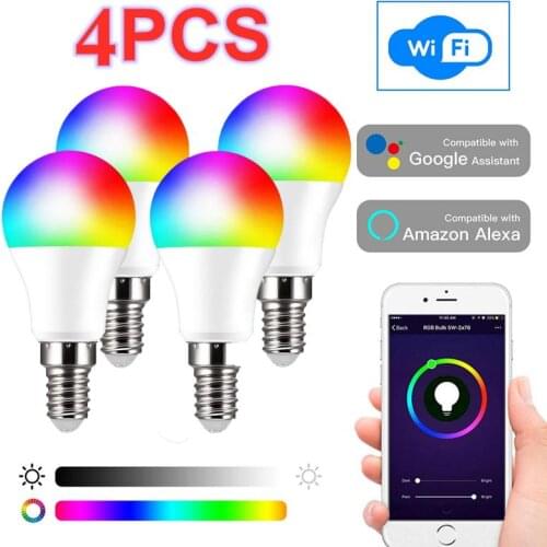 4/3/2/1PCS E14 Smart LED Light Bulb 10W WiFi RGB Color Changing App Control Alexa/Google equivalent Indoor intelligent Lighting