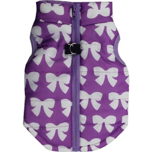 Windproof Suspenders Soft Dog Cat Clothes Pet Winter Jacket Warmth Thick Bow Pattern Jacket Sleeveless Vest Cotton