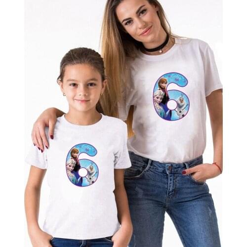 New Summer Women T Shirts Short Sleeve Casual White O-neck Tshirt Lucky Numbers Printed Frozen Disney Princess Family Clothes
