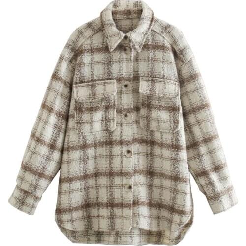 Women Plaid Single Breasted Jacket Coats Fashion Turn Down Collar Pockets Coat Female Streetwear Long Sleeve Spring Tops