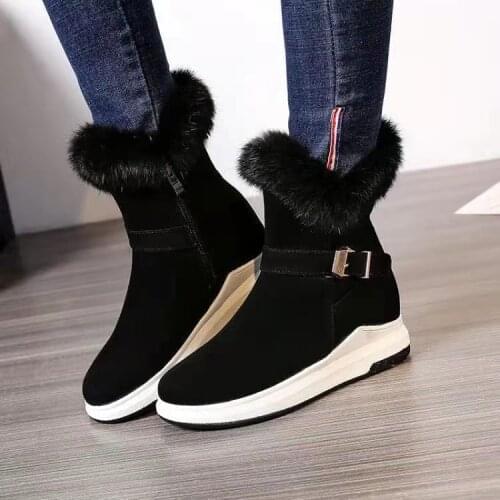 Female Autumn Winter Furry Round Toe Snow Boots Platform Shoes Low-tube Suede Martin Boots Chunky Boots casual leather boots X-5