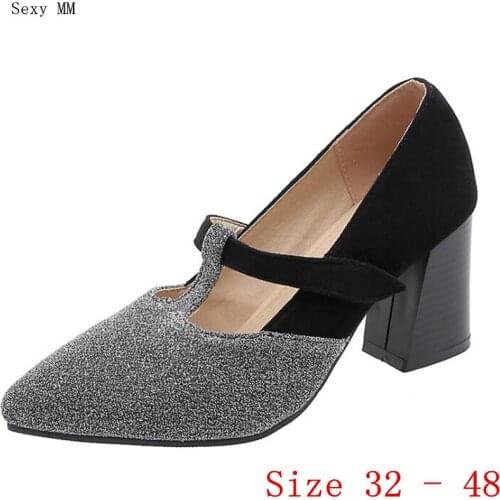 High Heels Women Pumps T Strap High Heel Shoes Stiletto Woman Party Wedding Shoes Kitten Heels Small Plus Size 32 - 48