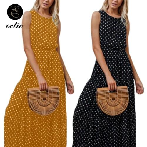 Polka Dot Women Print Keyhole Dress Sukienka Casual Maxi Long Dress Boho Robe Femme Ete 2021 High Empire Waist Dress Sleeveless