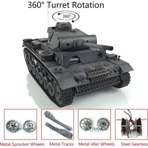1/16 Gray 7.0 Upgraded Heng Long Panzer III L RTR RC Tank 3848 W/ 360° Turret TH17359-SMT4