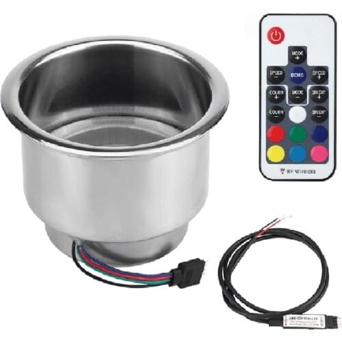 12V 3W RGB Color Stainless Steel Water Cup Holder for Marine Vehicle LED Remote Control Cup Holder