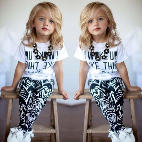 2pcs Infant Toddler Kids Girls I Woke Up Like This White Casual Tops T Shirt Pants Outfits Set 2-9Y