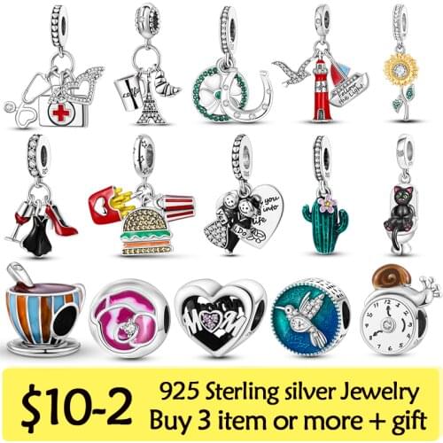 2021 925 Sterling Silver Turtle Fluffy Llama Snake Fox Dangle Charm ladybug Koala Beads Fit Original Pandora Bracelet Jewelry